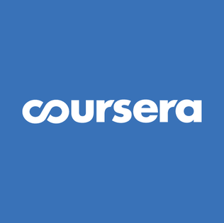 Coursera company logo square blue background white lettering coursera logo square