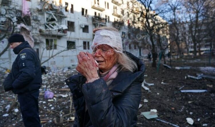 Wounded... teacher Helena, 53, was injured by glass in Chuhuiv. (Image: Wolfgang Schwan/Anadolu Agency via Getty Images)